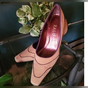 Zalo Vintage Tan Suede Shoes Heels Sz.37.5